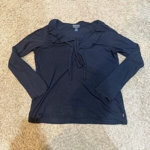 Polo Jeans Company Ralph Lauren Shirt‎ Womens XL Navy Blue Tie Neck Long Sleeve